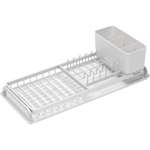 image:imageBrabantia Compact Dish Drying Draining Rack Dark Gray Plastic EasyClean Drip Tray amp Removable Cutlery BasketLight Gray