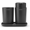 image:imageBrabantia Renew 3 Piece Bathroom Accessory Set Dark Grey Refillable Handwash Soap Dispenser Toothbrush Holder amp Tray Set of 3Dark Grey