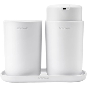 image:imageBrabantia Renew 3 Piece Bathroom Accessory Set Dark Grey Refillable Handwash Soap Dispenser Toothbrush Holder amp Tray Set of 3White