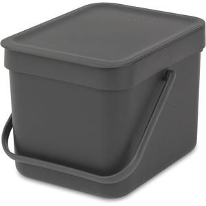 image:imageBrabantia Sort amp Go Food Waste Bin 16 Gallons 6LGray SpaceEfficient Plastic Recycling Bin with Handle Removable and StayOpen Lid Easy to Clean Kitchen Compost Caddy without Nooks and RimsGray